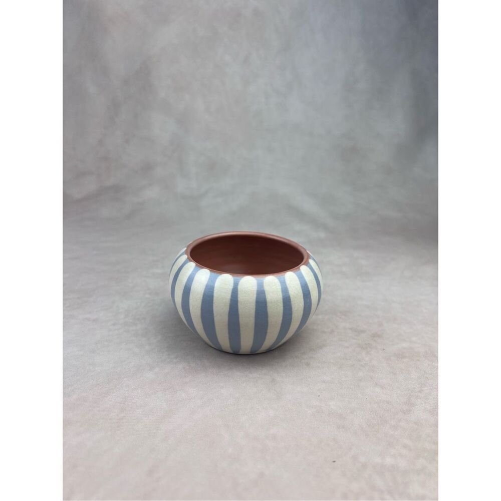 Vintage Prinknash Blue and White Striped Pottery Jar